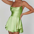 Chic Red Satin Women's Corset Dress Strapless Neckline Sweet Style with Lace Decoration Sexy Short Party Club Outfits for Summer