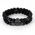 Jingcan Crystal 2 Pcs Set Natural Stone Beads Bracelet 8mm Mens Matte Black Agate Onyx Bead Bracelet