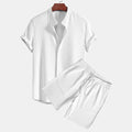 RNSHANGER Men Casual Solid Stripe Breathable Two Piece Set Short Sleeve Shirts Shorts Suits Summer Streetwear Outfits
