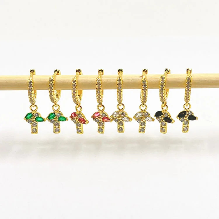 EC1902 Fashion Dainty Mini Small Colored CZ Diamond Pave Mushroom Charms Hoops Earring