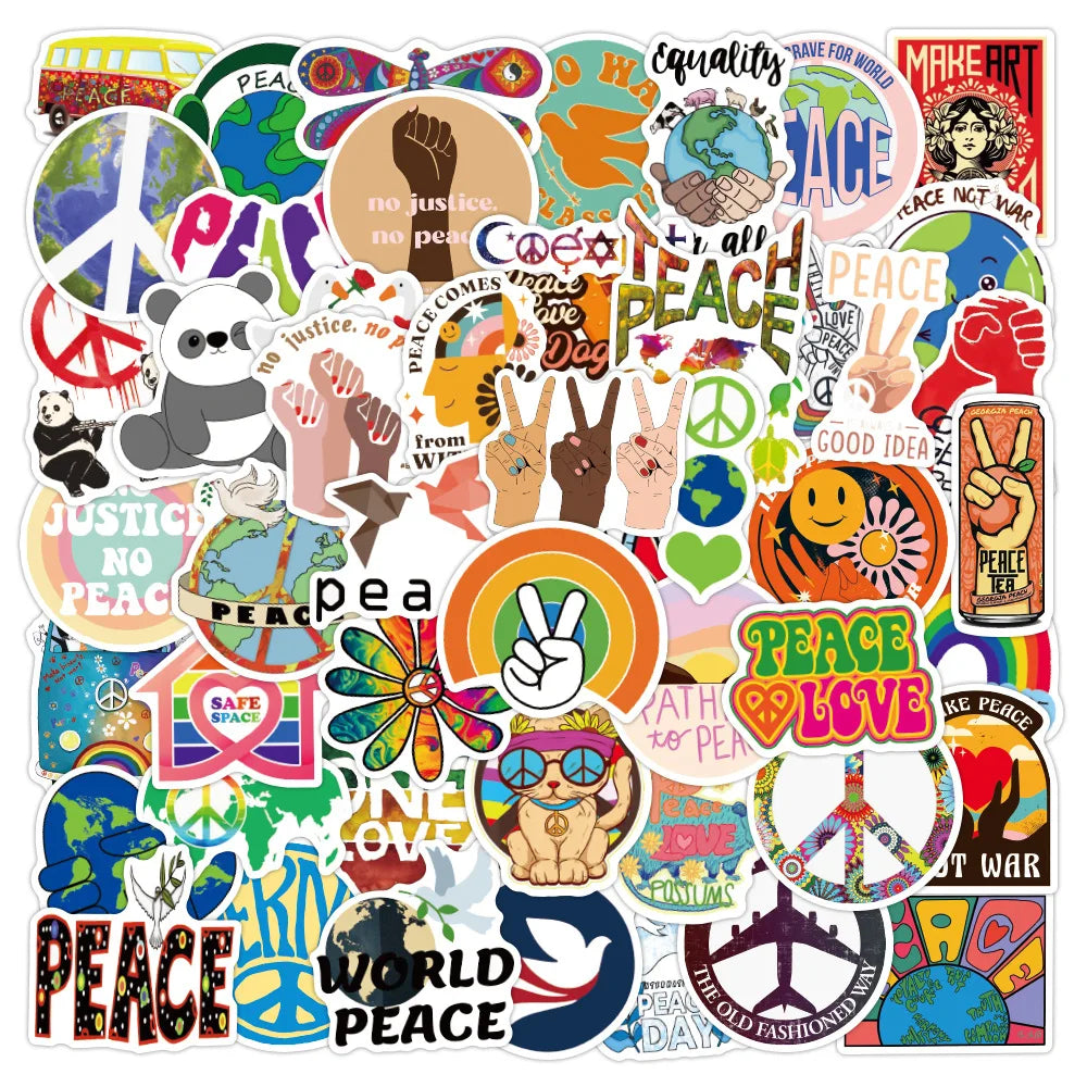 50PCS Fashional cartoon hippie world peace sign anti war love sticker