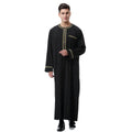 Men Arabic Long Sleeve Printing Muslim Thobe Crew Collar Kaftan Robe With Zipper