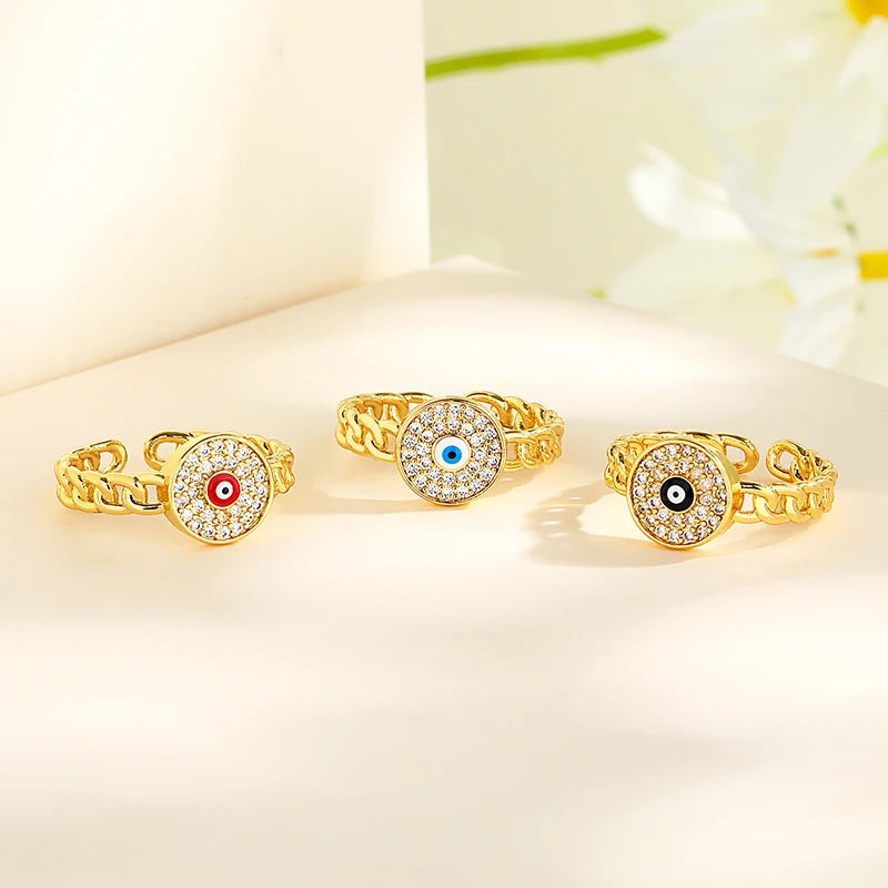 Bijouterie 18K Laminated Gold Wholesale Oro Gold-Plated Brass Rings for Women Devil'S Eye Rings Wholesale Fashion Jewelry Rings