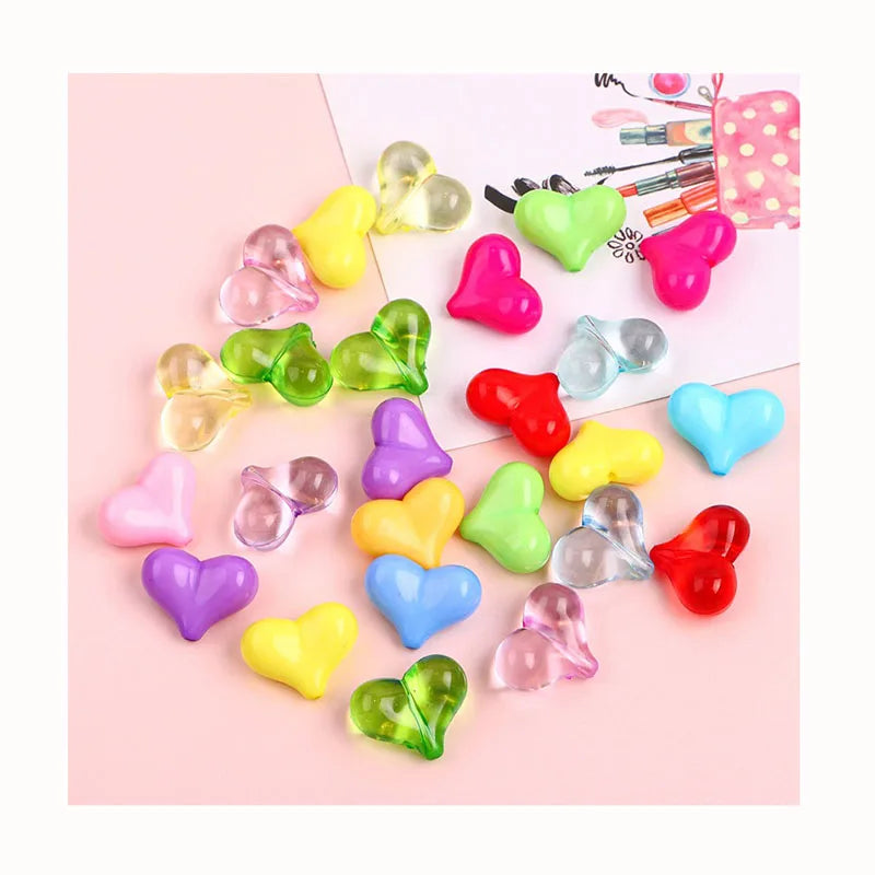 Handmade Jewelry Accessory-Custom Acrylic Heart Shape Straight Holes Beads DIY Bracelet & Earring Material Beaded Loose Beads