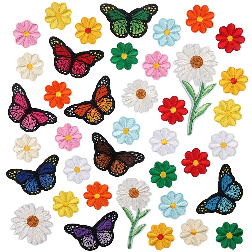 Multicolor Daisy Badge Sunflower Butterfly Mixed Embroidery Cloth Patch Hat Bag Decoration DIY Iron on Patch