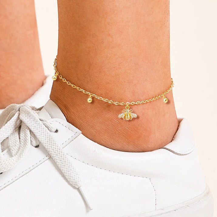 HOVANCI Hot Selling Gold Plated Linked Chain Anklets Jewelry Animal Bee Shape Pendant Women Anklet Bracelet