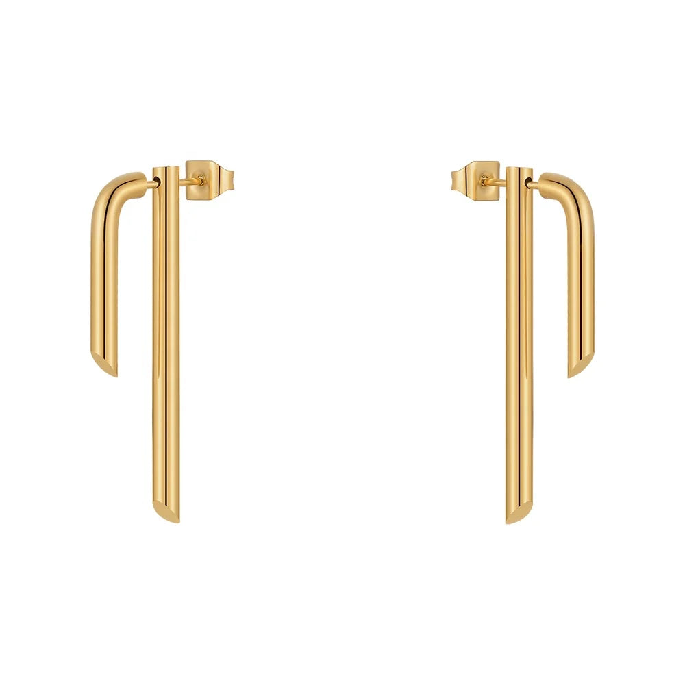 Original Design 18K Gold Plated Stainless Steel Jewelry Tube Stud Earrings Mujer Piercing for Women Gift Earrings E221443