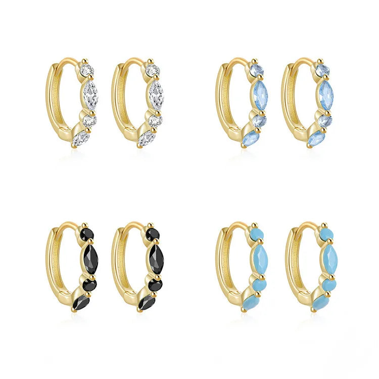 SP Simple Diamond Hoops Minimalist S925 Sterling Silver High Quality Zircon Hoop Earrings