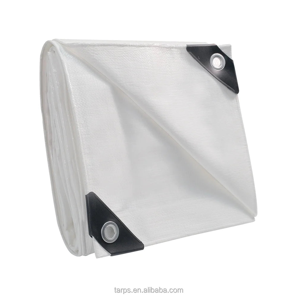 White 70gsm Heavyweight Tarpaulin 8*14FT Anti-UV PE Coated Waterproof Garden Protective Cover Plain Style