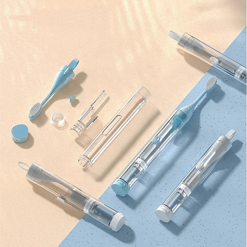 New Arrival Travel Foldable Soft Bristle Toothbrush With Toothpaste Storage Inside Set