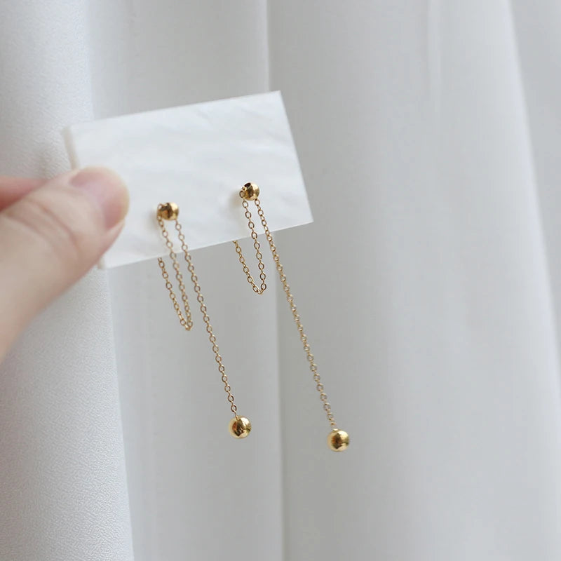 Elegant Long Chain Earring 18k Gold Plated Link Chain Women Jewelry Stainless Steel Adjustable Link Chain Earrings