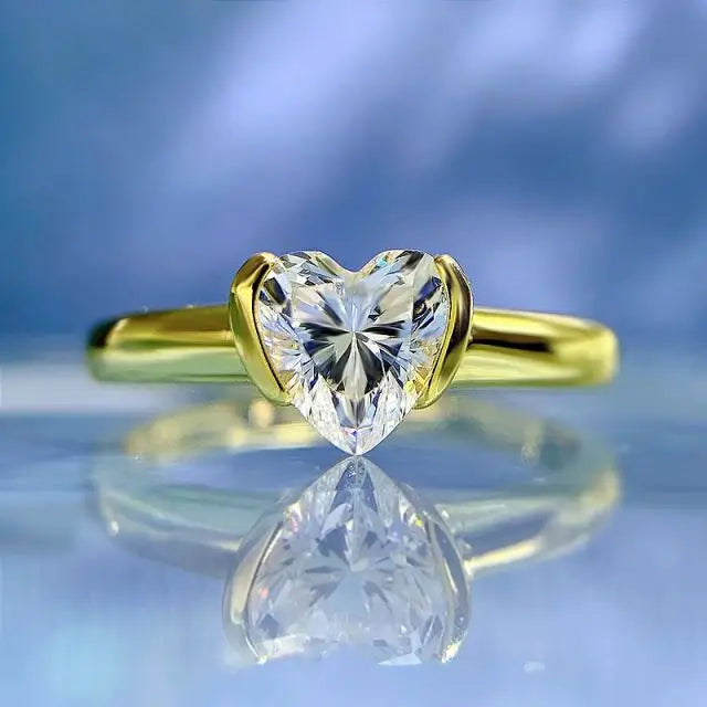 925 Sterling Silver Heart-Shaped CZ Stone Ring for Women Classic Style Promise Ring with Rhodium Plating for Weddings Parties