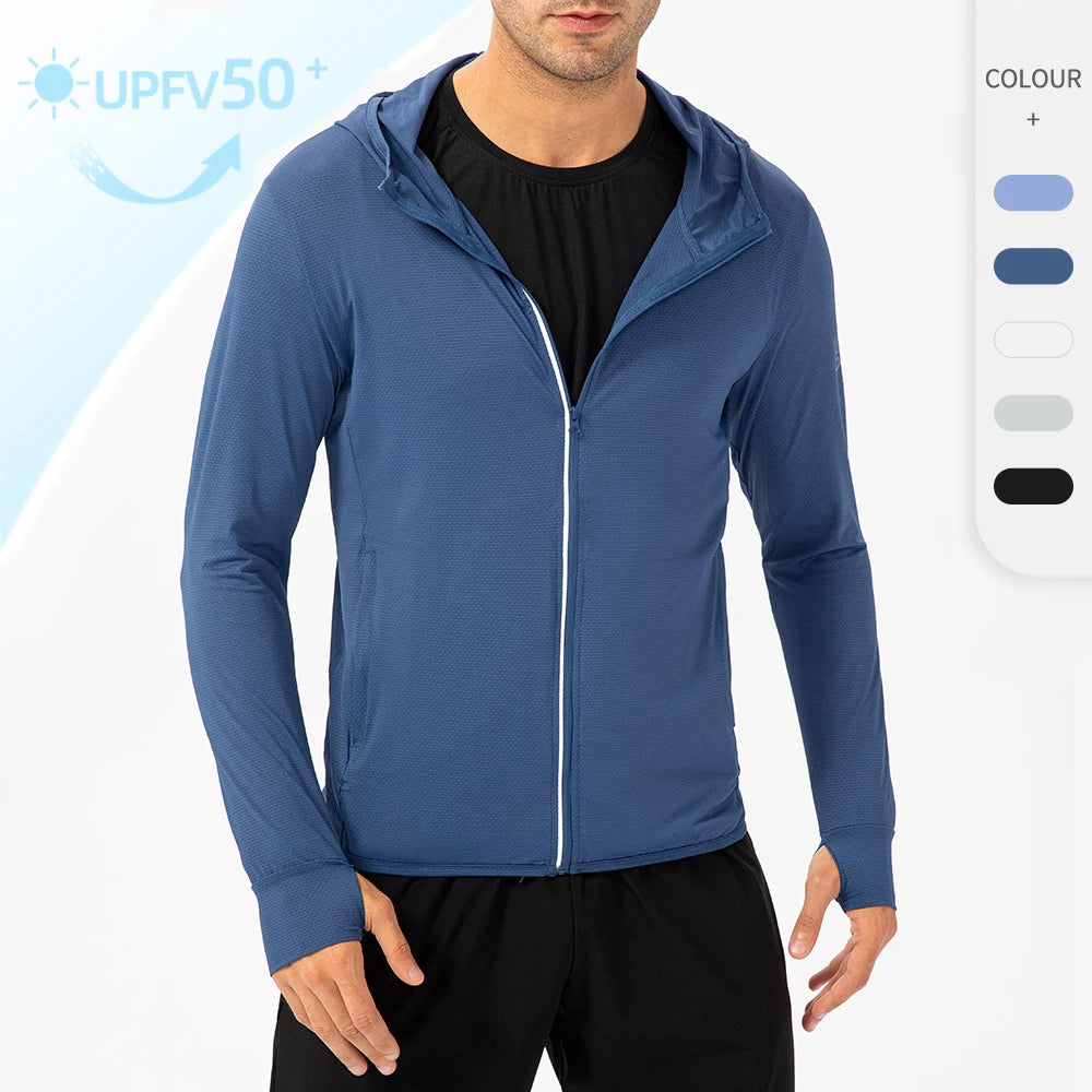 Men's Sun Protection Long Sleeve Hoodie Sports Wear Manufacturer Thumb Hole Long Sleeve Loose Zip Clothing Men's Sports Jacket