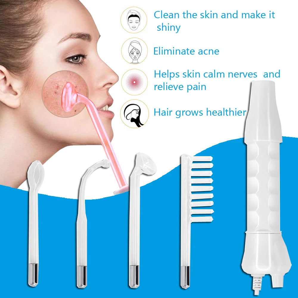 Electrotherapy Glass Portable Handheld High Frequency Skin Therapy Acne Spot Remover Facial Skin Care Wand Machine
