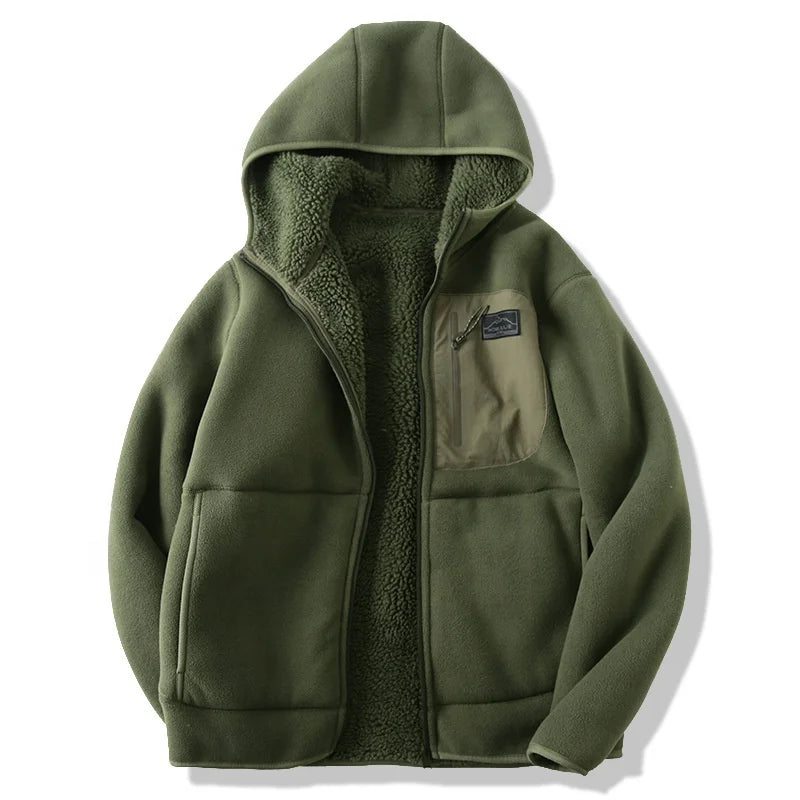 2025 Wholesale Winter Hoodie Warm Sherpa Hoodie Front Pocket Design Polyester Zipper Green Hoody