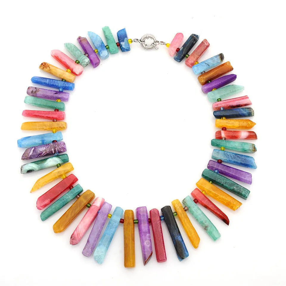 Custom Women's Fashion Agate Necklace Colorful Knife-Type Tower Chain Jewelry