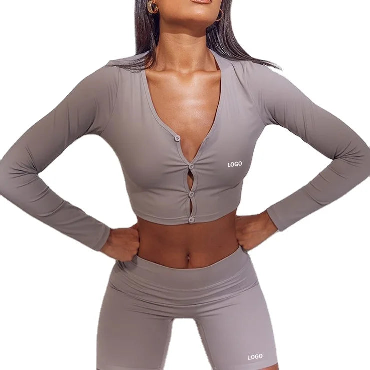 L230454 Factory Custom Yoga Wear Long Sleeve Hollow Out Black Crop Top Fitness Custom T Shirt For Women
