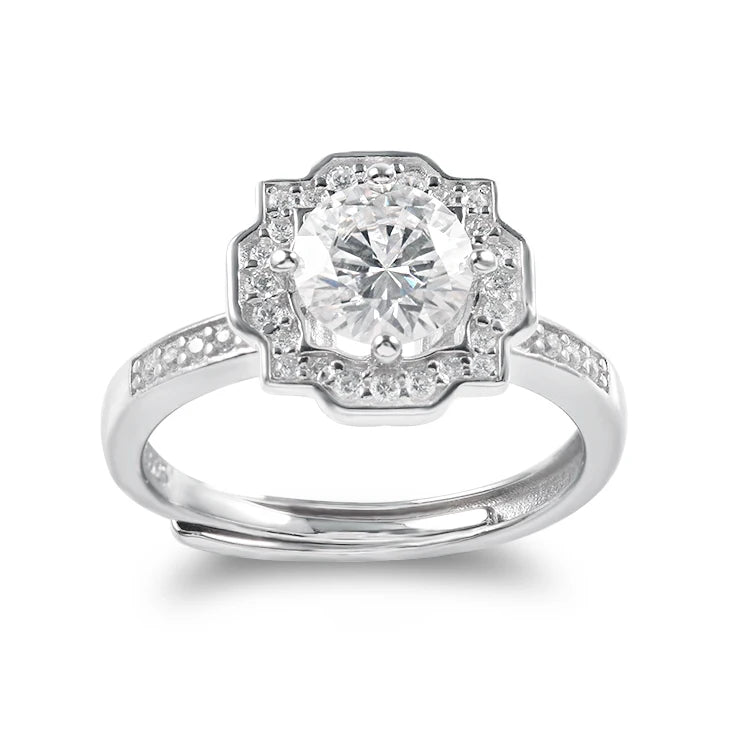 Romantic 6.5mm Round Brilliant Cut D VVS1 Moissanite 18K White Gold Plated Ring 925 Silver Rings for Women