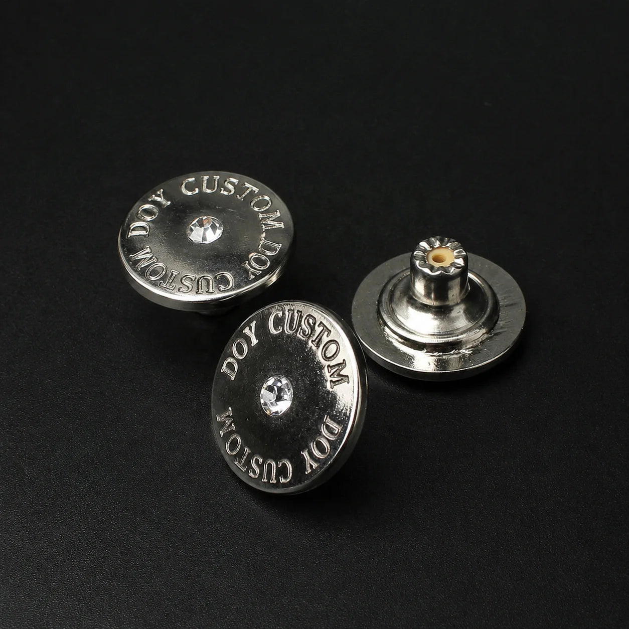 Manufacturer Rack Plating Custom Engraved Logo Alloy Metal Shank Jeans Button Cover With Rhinestone