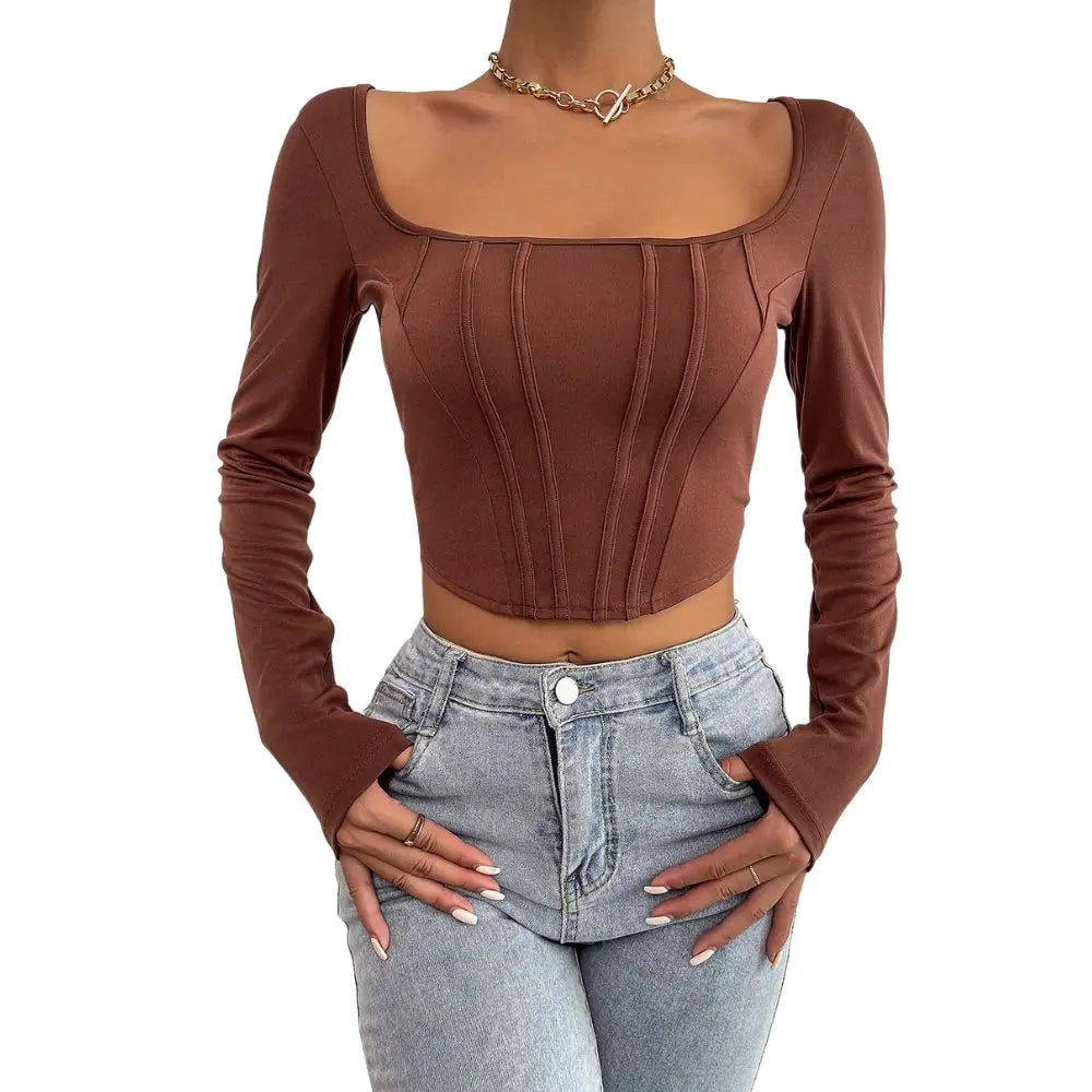 Temperament Commuter Square Collar Pullover Solid Color Long-sleeved Loose European and American Coat