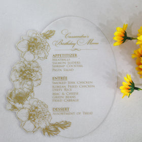 Personalised Gold Foil Transparent Acrylic Menu Cards Floral Design Clear Acrylic Menus for Birthday Party Wedding Events