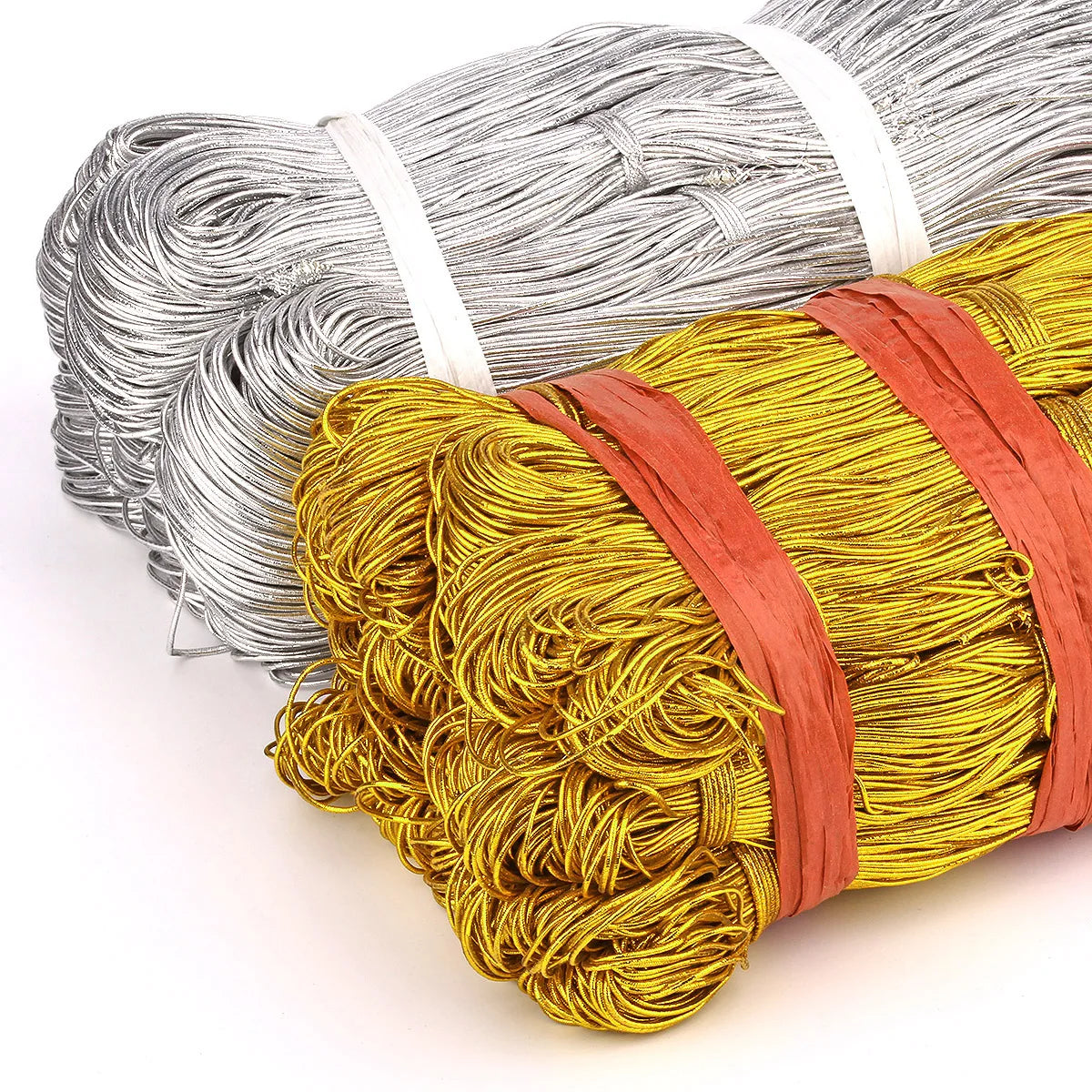 DILI 1mm 1.5mm Knitted Eco-Friendly Cored Polyester Rubber Webbing Elastic Cord Belt Bags Garments Home Textile Silver Gold