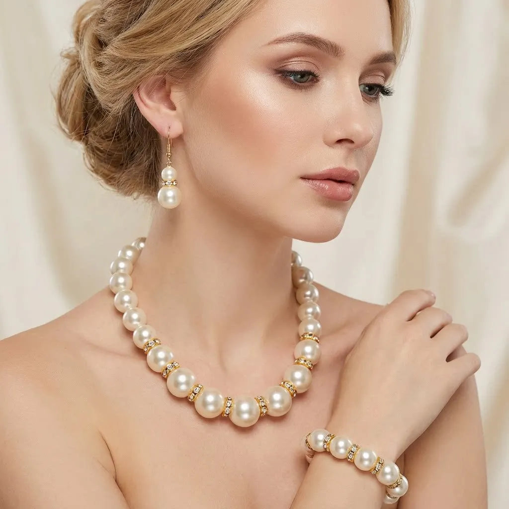 Korean Hot Bride Wedding Fashion Allow Jewelry Pearl Necklaces Earrings Beads Jewelry Two Piece Set for Brides