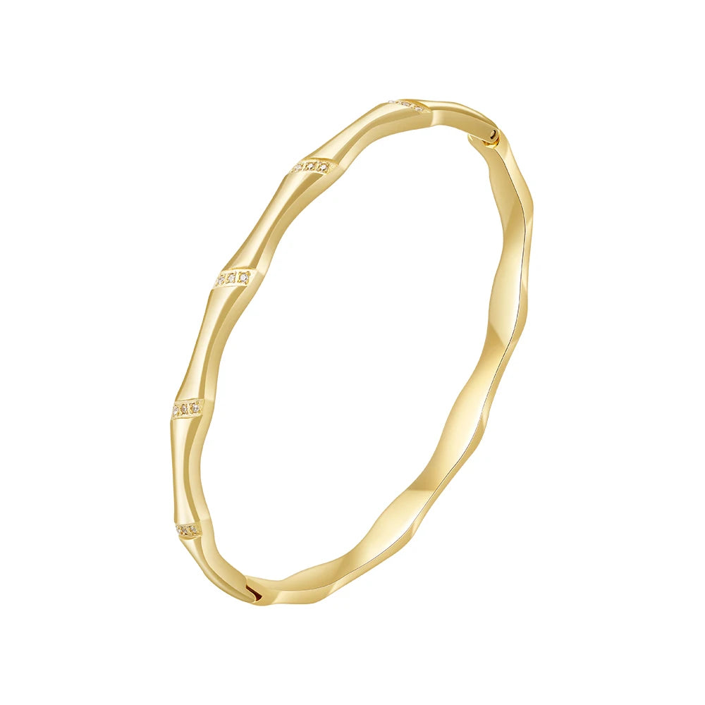 PVD 18K Gold Plated Stainless Steel Jewelry Bamboo Shaped Buckle Bangles with Zircon Gift Accessories Bracelet B232389