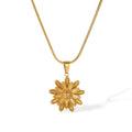 Fashionable Stainless Steel Jewelry 18k Gold Plated Three Dimensional Double Layered Daisy Flower Waterproof Necklace YF3902