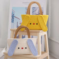 Lady Girls Open Two Handles Bucket Tote Beach Bag with Cute Dog Design