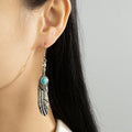 2023 New Fashion Retro Tassel Earrings Western Boho Style Turquoise Feather Earrings for Woman