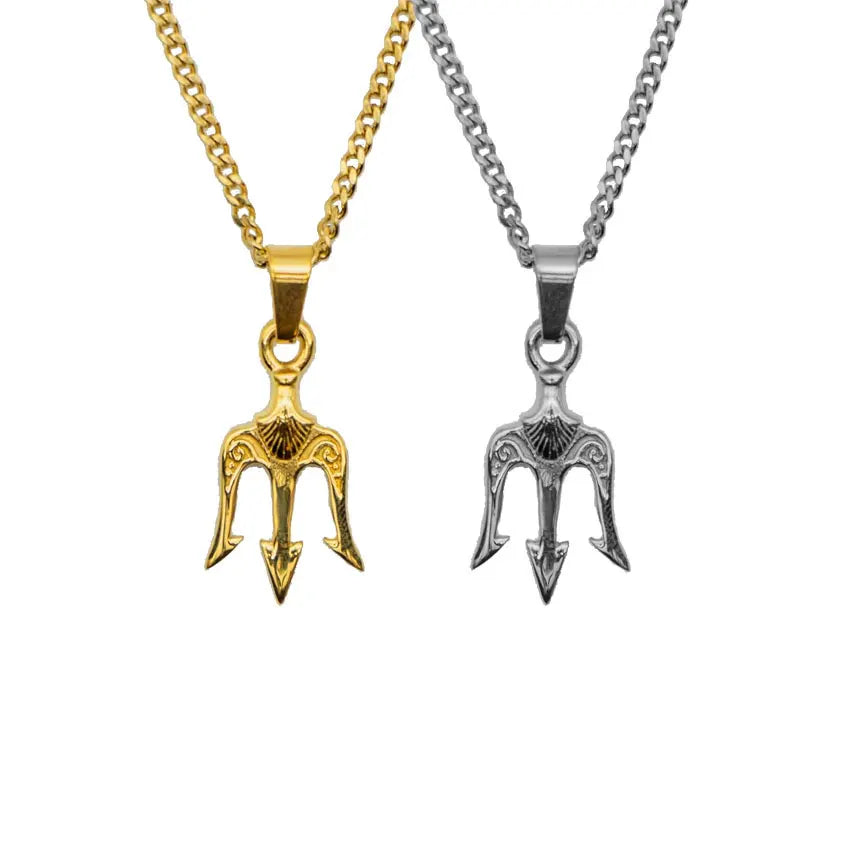 Elegant Geometric Medusa Pendant Men's Gold Plated Stainless Steel Poseidon Trident Link Chain Necklace Hiphop King Triton