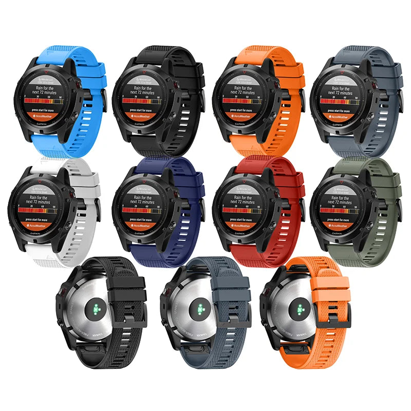 26m 22mm Rubber Shockproof Watch Strap for Fenix 6x Pro 5 5X 3 3HR-Multi Colors