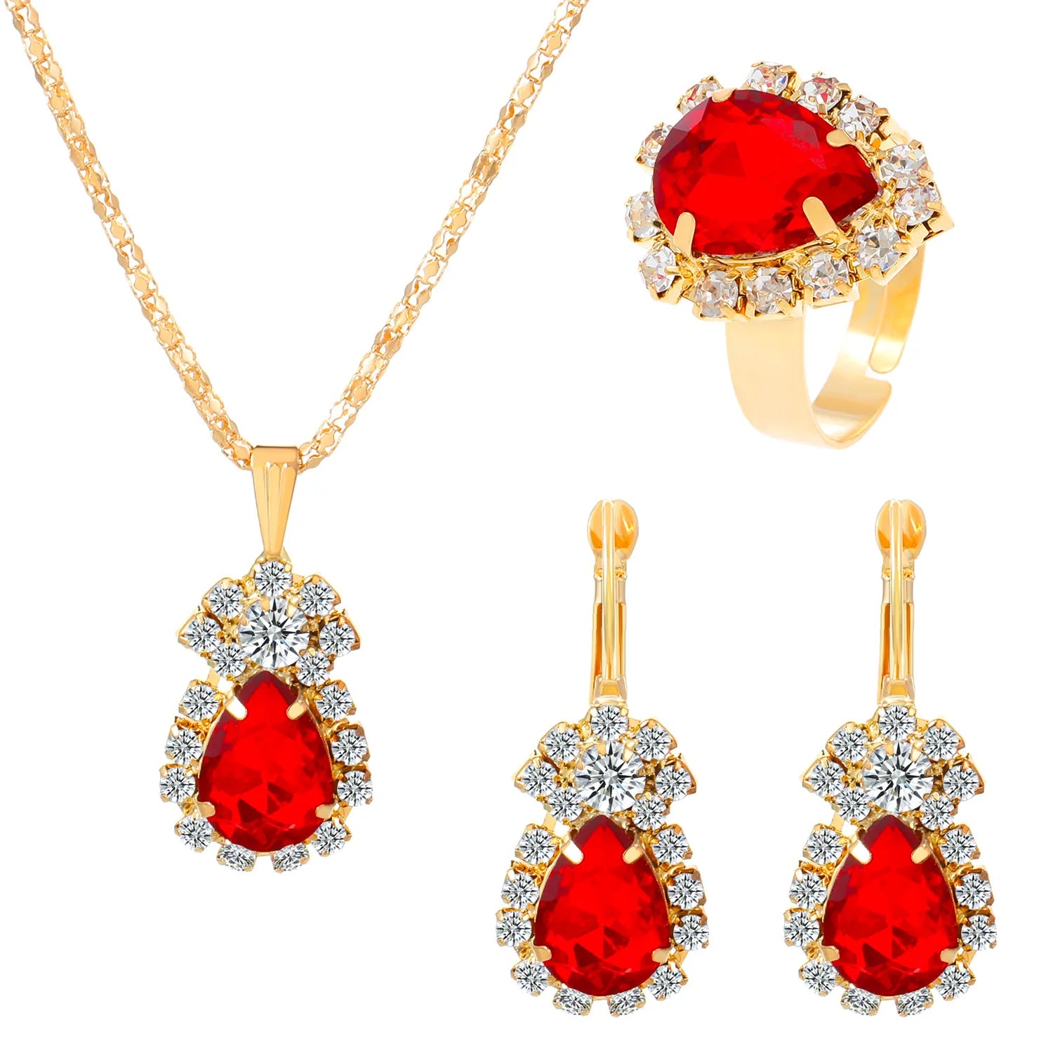 Jewelry Set Personalized Fashion Crystal Color Rhinestone Necklace Earring Ring Set