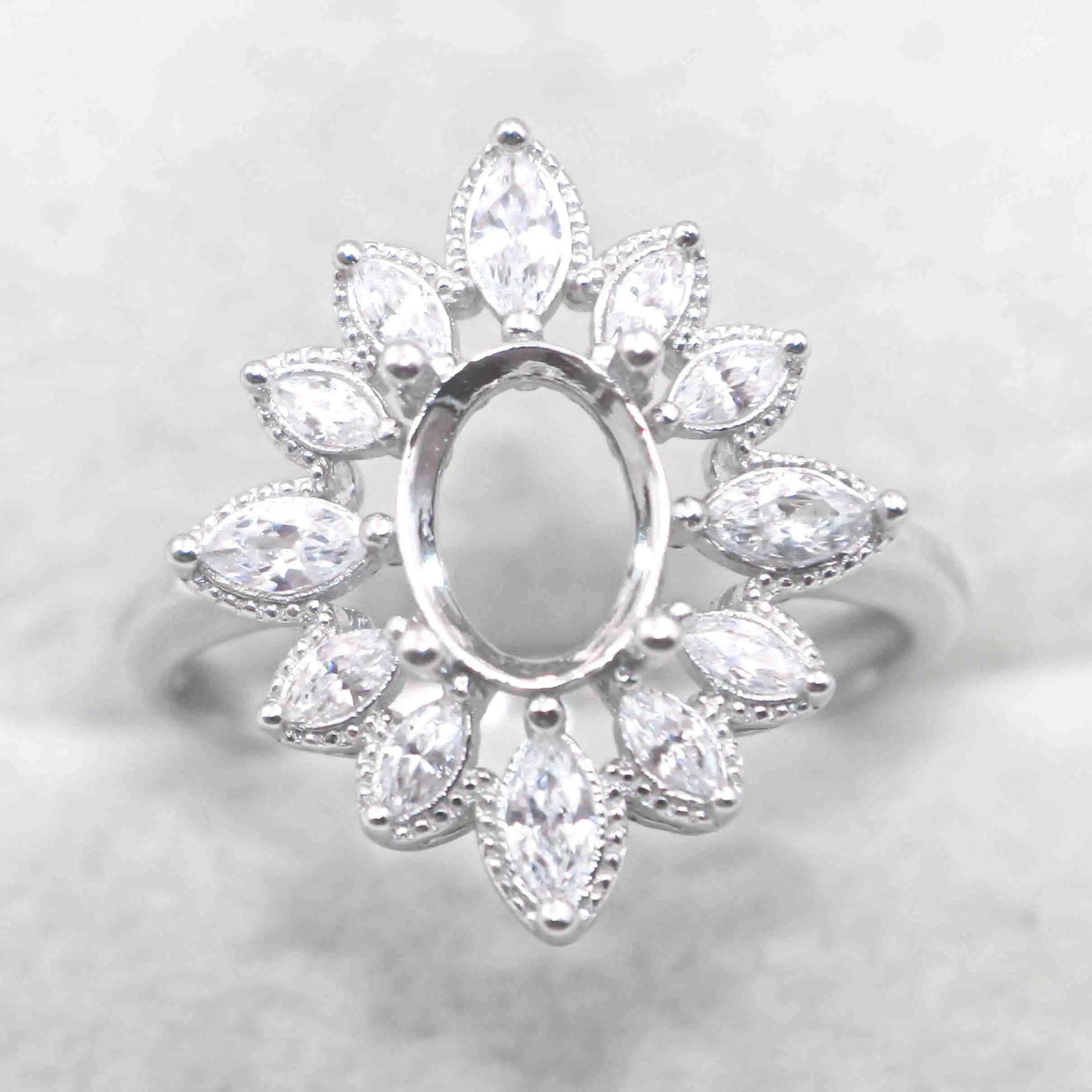 Semi Mount 6*8mm Sterling Silver Ring Empty Frame Blank Support Claw Setting S925 Base Holder Without Center Stone for DIY Inlay