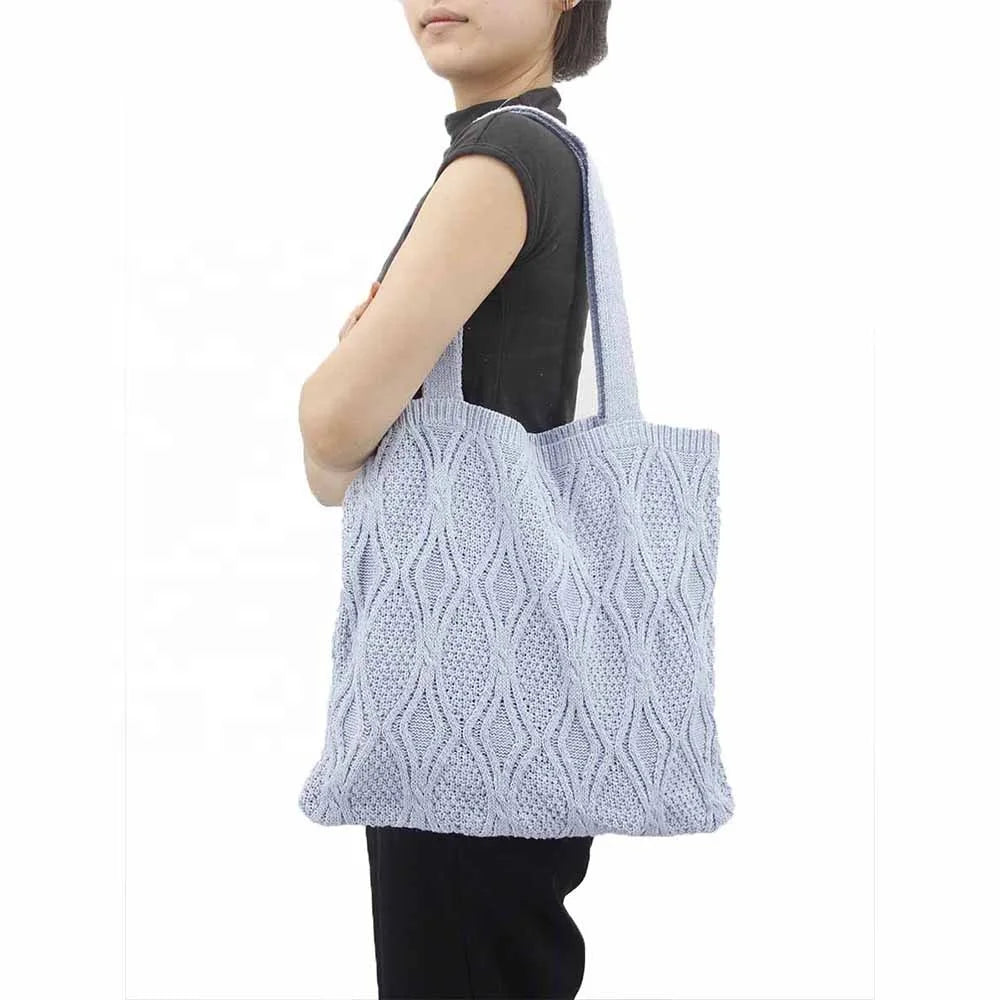 2023 Vintage Lady Fashion Bohemian Knitted Crochet Tote Bags Double Handle Open Closure for Summer Winter and Autumn Women