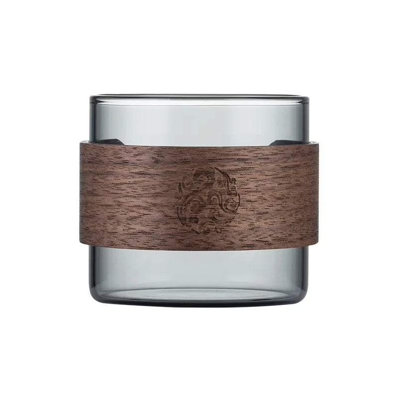 150ml 210ml 300ml Japanese Style Simple Glass Tea Cup with Wood Borosilicate Clear Glass Tea Cup