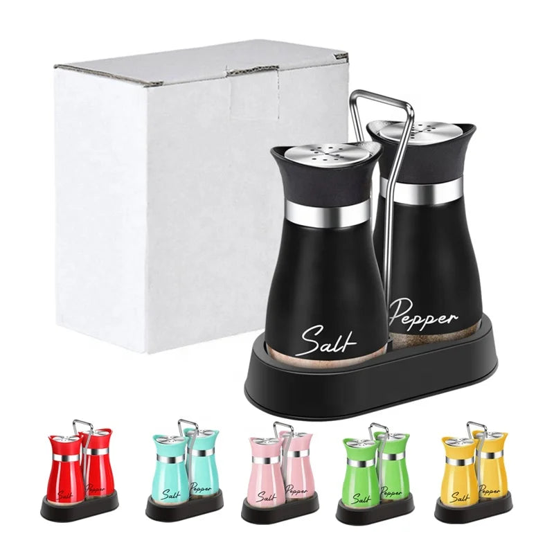 4oz Glass Bottom Spice Shaker with Stainless Steel Lid for Kitchen Utensils Cooking Salt and Pepper Shakers Set with Holder