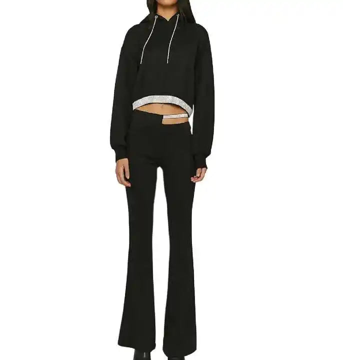 Women's Custom Fleece Design Tracksuit Set Elastic Waist Two-Piece Cotton Long Sleeve Stylish Plus Size Wholesale Clothing