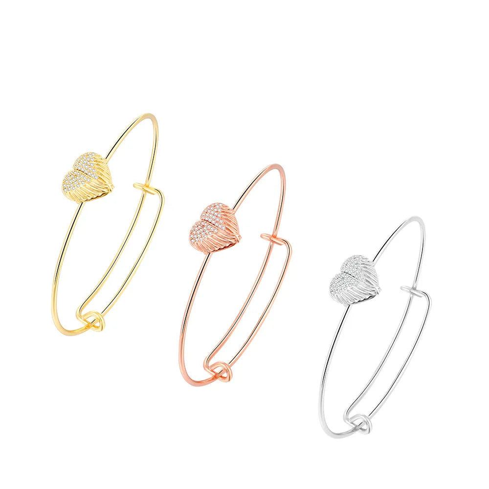 Wholesale DIY Adjustable Diamond Heart Angel Wing Photo Frame Bracelet Openable Fashion Cuff Jewelry