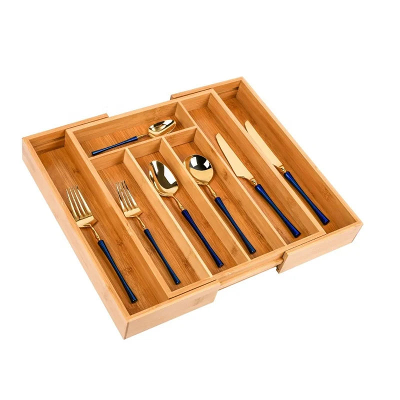 Bamboo Drawer Organizer Bamboo Cutlery Tray Silverware Organizer Adjustable Divider for Kitchen Utensils Expandable Drawer
