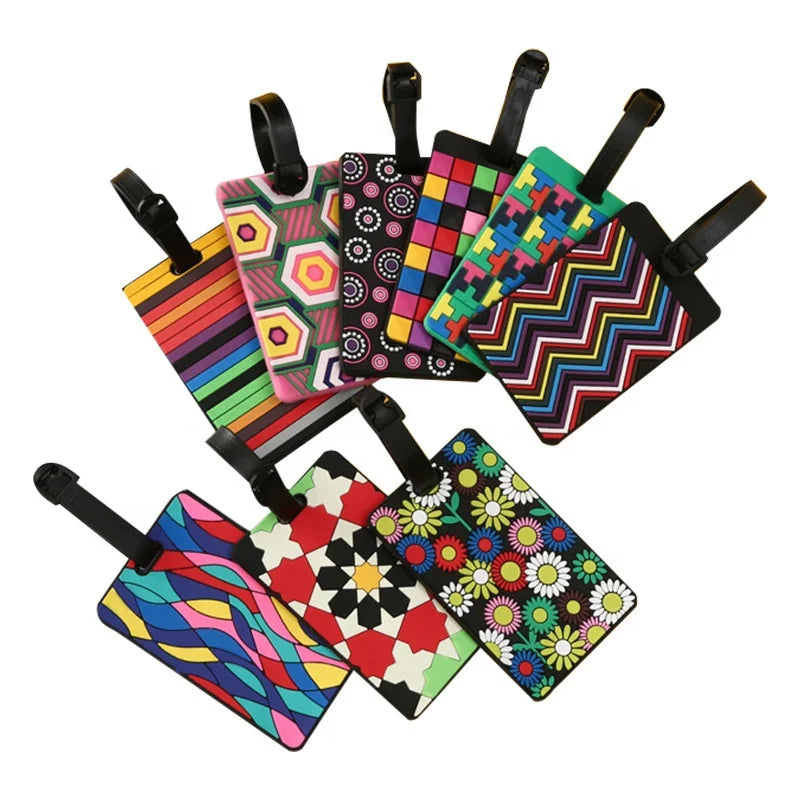 Custom Logo Pattern Sublimation Rectangle Suitcase Baggage Luggage Tag Travel Plastic Rubber Pvc Silicone Custom Luggage Tag