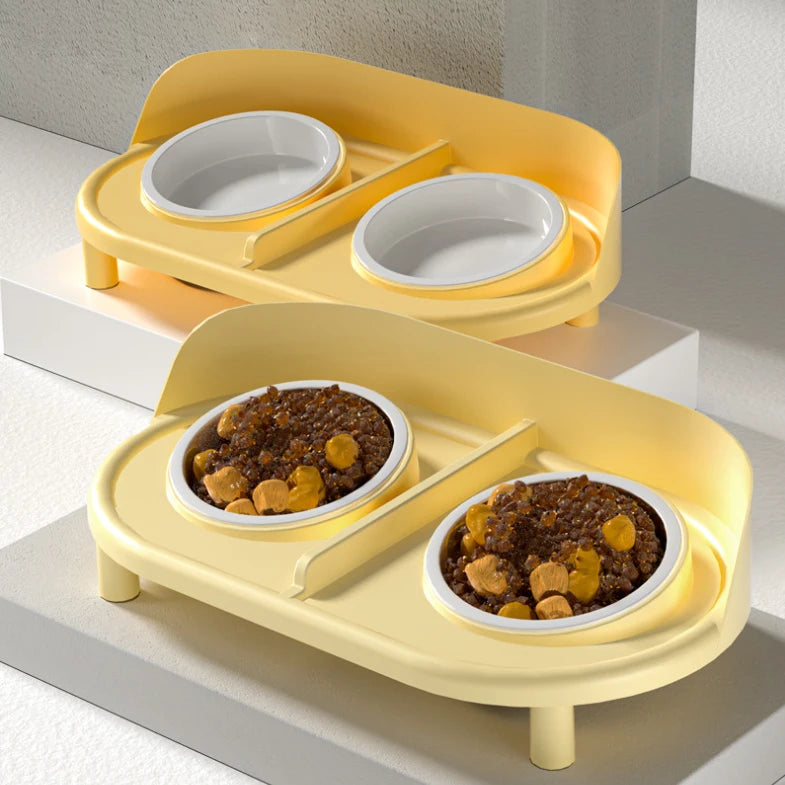 High Quality Eco-Friendly Ceramic Rounded Cat Dog Double Bowl Waterproof IPX5 Food Water Feeding Anti-Knock Solid Pattern Pet