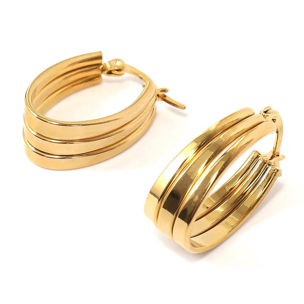Hypoallergenic Earrings Stainless Steel PVD 18K Gold Oval Titanium Steel Gold Plated Hoop Earrings for Women Girls