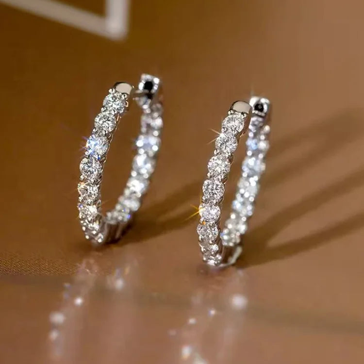 14k 18k Gold Lab Diamond  1CTW Full Diamond Earring Hoop Fashion Office Lady Jewelry for Women