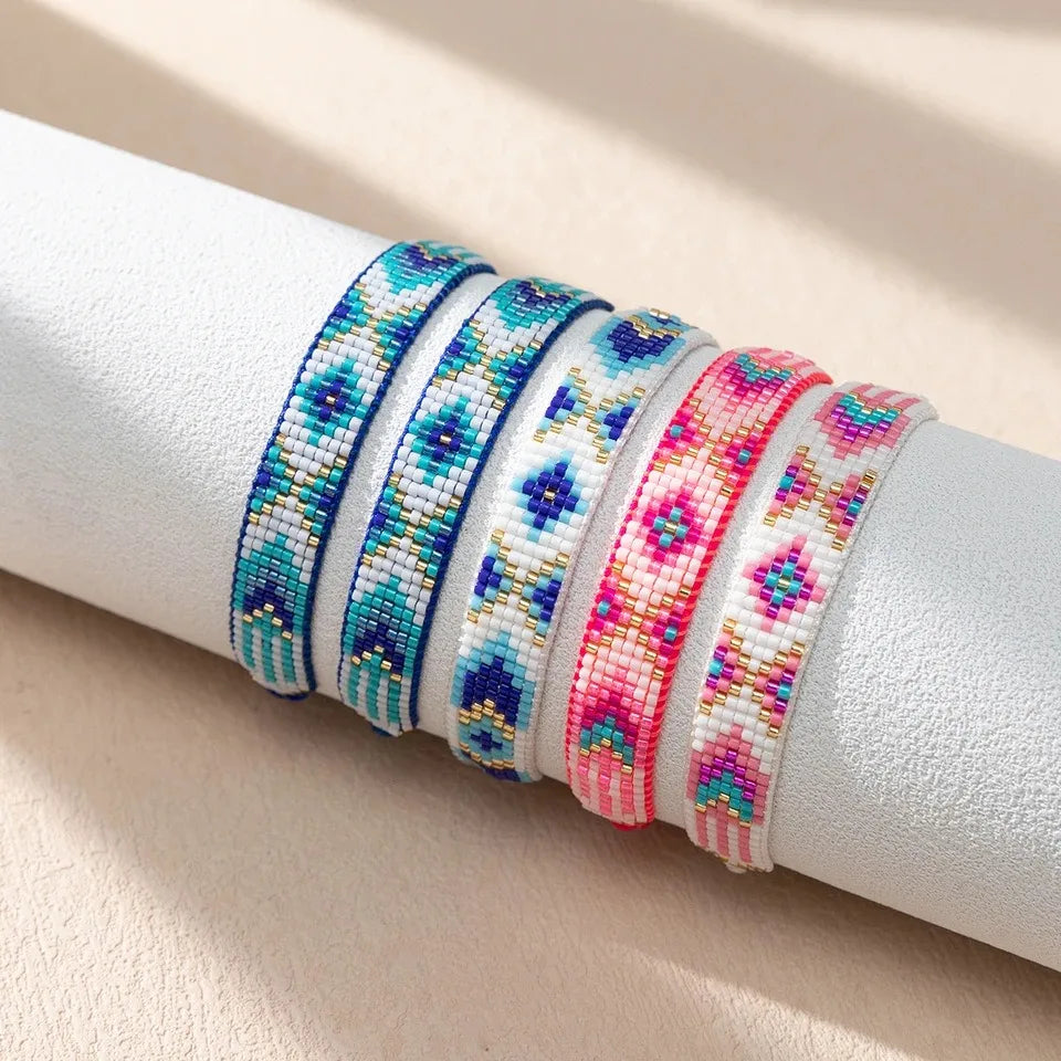 Handmade Women's Bohemian Style Geometric Pattern Bracelet Fashion Beaded Style Miyuki Woven Bracelets Adjustable Bracelet