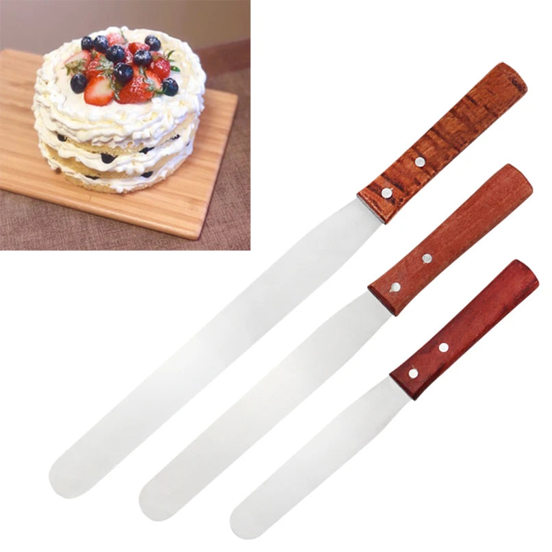 449 Wood+stainless Steel Cake Polisher at 6 Inch 8 Inch and 10 Inch Per Set Cake Tool at Butter Spatula Kitchen Baker Tool