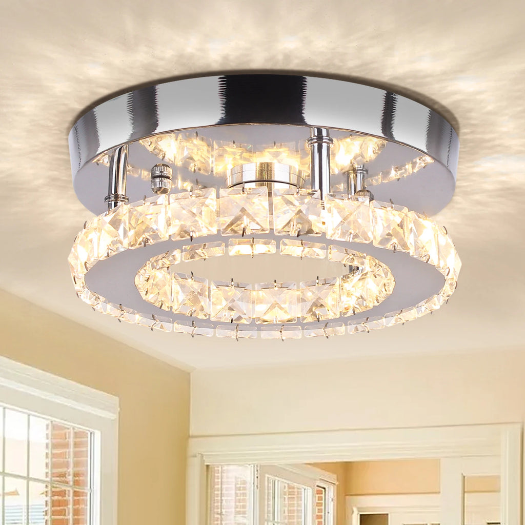 Modern LED Crystal Ceiling Light Small Round Crystal Chandelier with Switch Control for Corridor Lighting