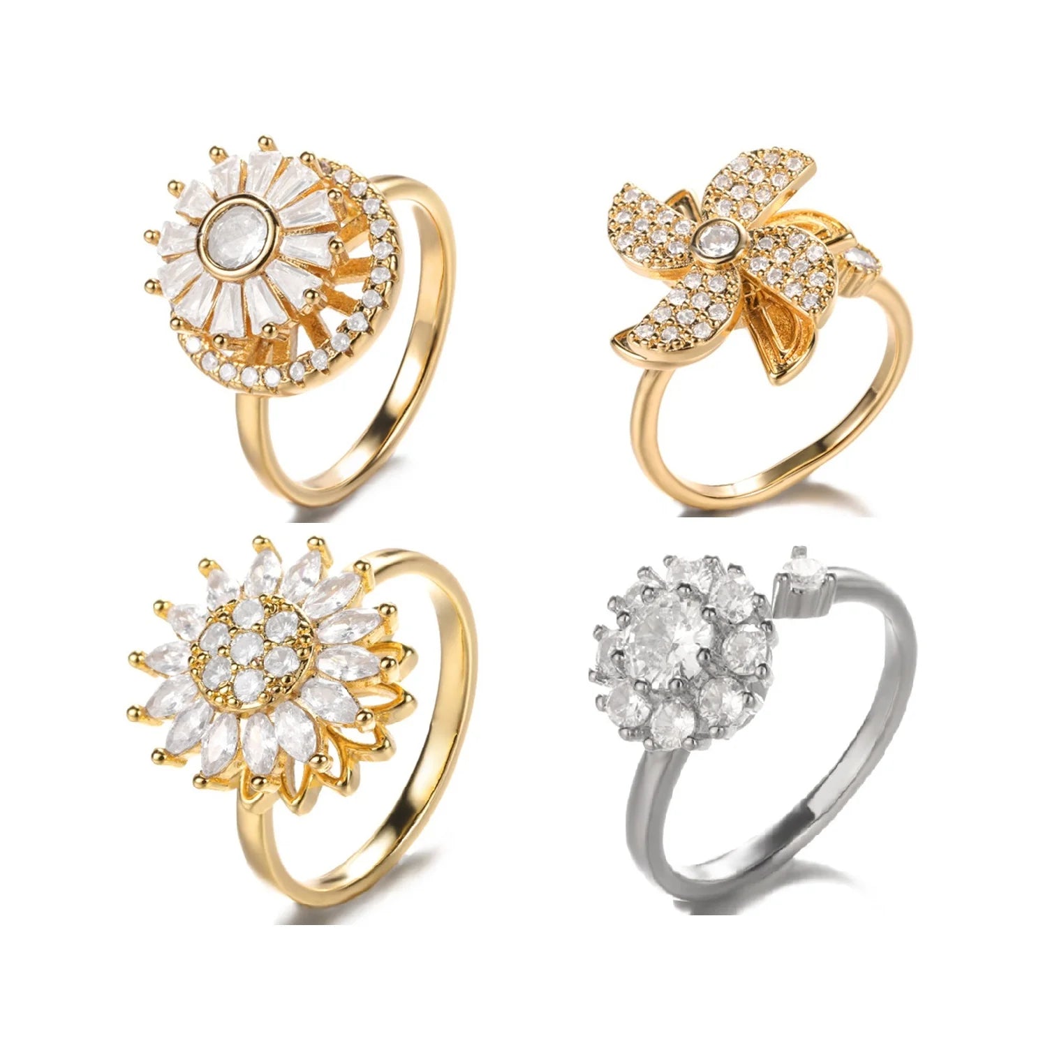 2023 New Arrival Friend Holiday Gift Jewelry Statement Open Finger Ring Delicate Rotatable Zircon Ring for Women