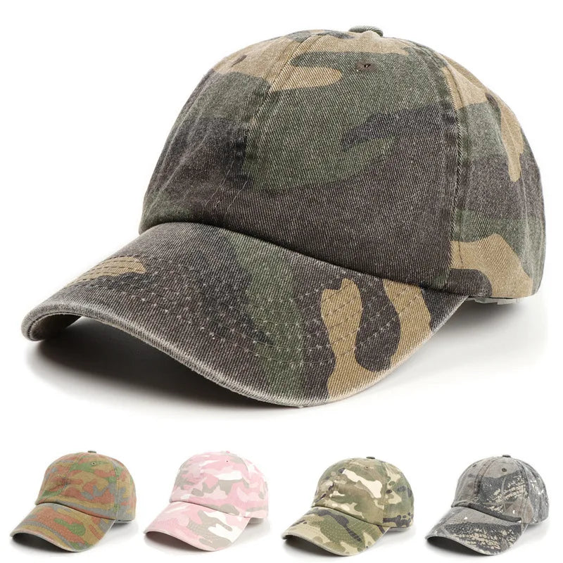 Factory Custom Embroidery Logo 6 Panel Soft Top Adjustable Baseball Cap Curved Brim Washed Cotton Blank Camo Dad Hat